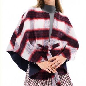 Anthro Andersen & Lauth Plaid Capelet Sweater Cape